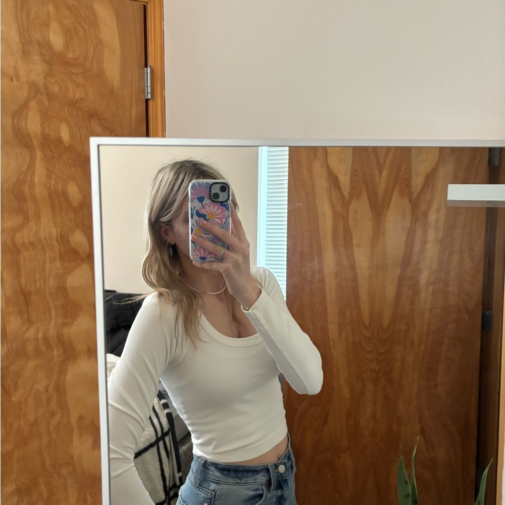 Sincerely Jules Cream Scoop Neck Long-Sleeve Top